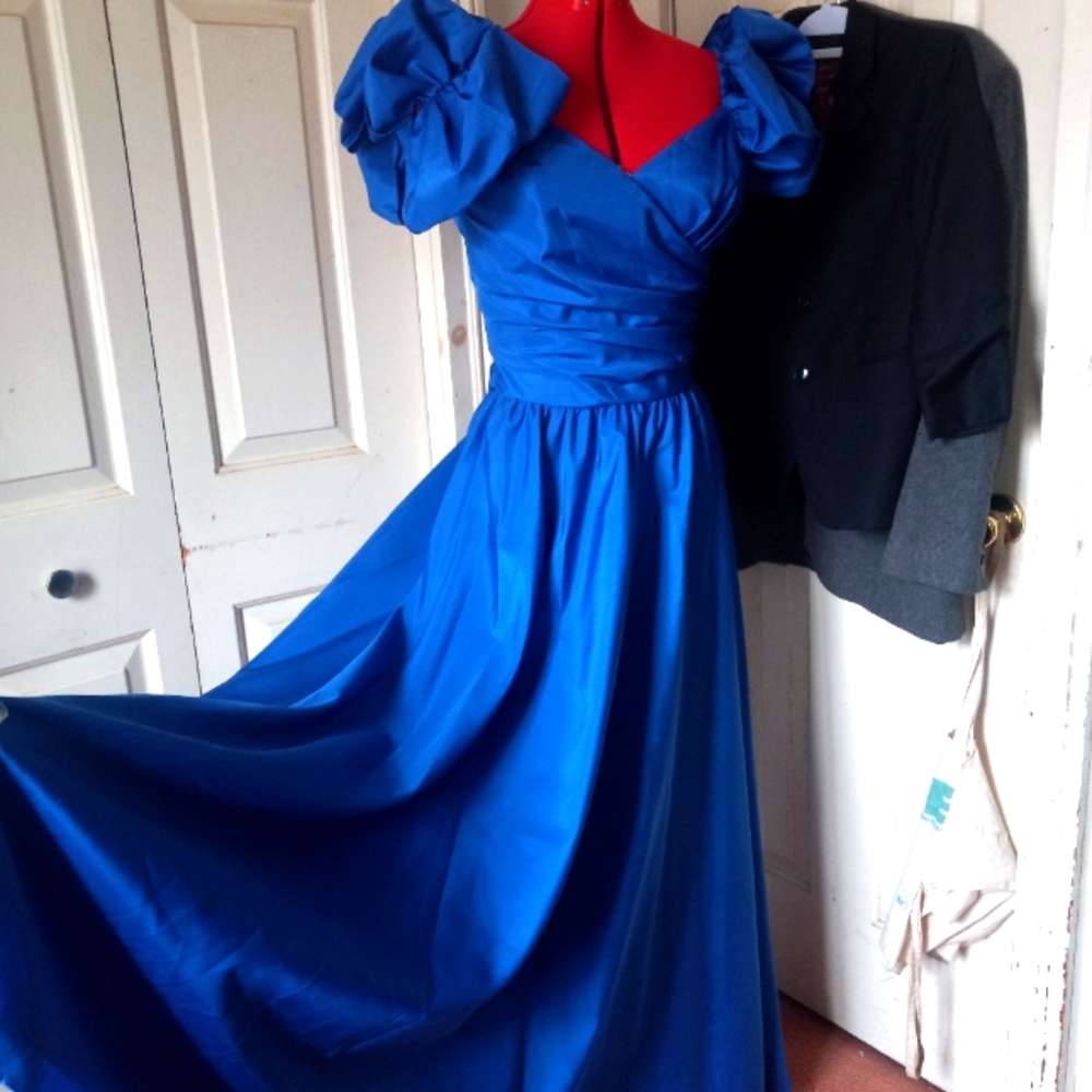 Elegant Bridal Original Royal Blue 80s Evening Bridesmaid Gown S